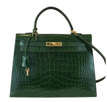 Hermes Kelly Sellier 35 Vert Emerald Alligator Gold Hardware