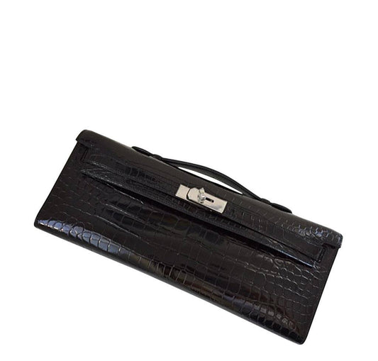 Hermes Kelly Cut Crocodile Black