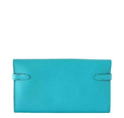Hermes Kelly Long Wallet Clutch Paon Epsom Leather Palladium Hardware