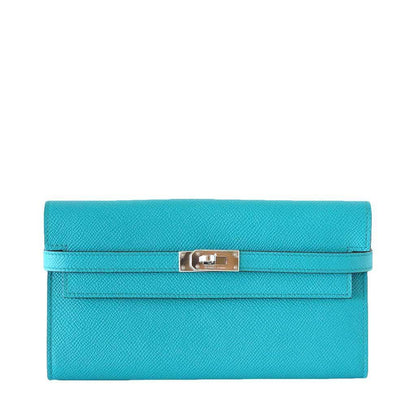 Hermes Kelly Long Wallet Clutch Paon Epsom Leather Palladium Hardware