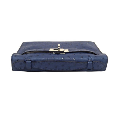 Hermes Kelly Pochette Mini Sapphire Blue Ostrich Palladium Hardware