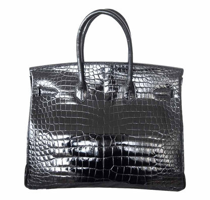 Hermes Birkin 35 Black Shiny Porosus Crocodile Gold Hardware