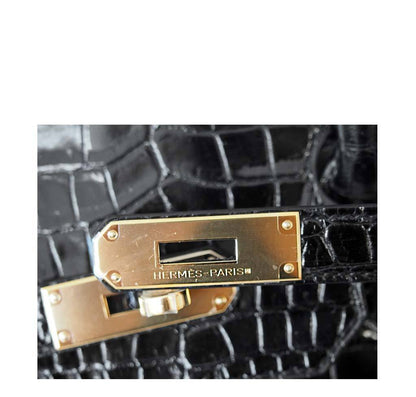Hermes Birkin 35 Black Shiny Porosus Crocodile Gold Hardware