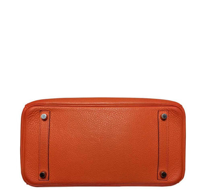 Hermes Birkin 30 Feu Orange Clemence Leather Palladium Hardware