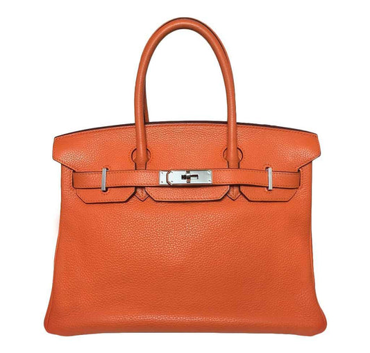 Hermes Birkin 30 Feu Orange Clemence Leather Palladium Hardware