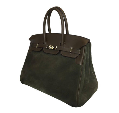 Hermes Birkin 35 Grizzly Vert De Gris Veau Swift Leather Suede Permabrass Hardware