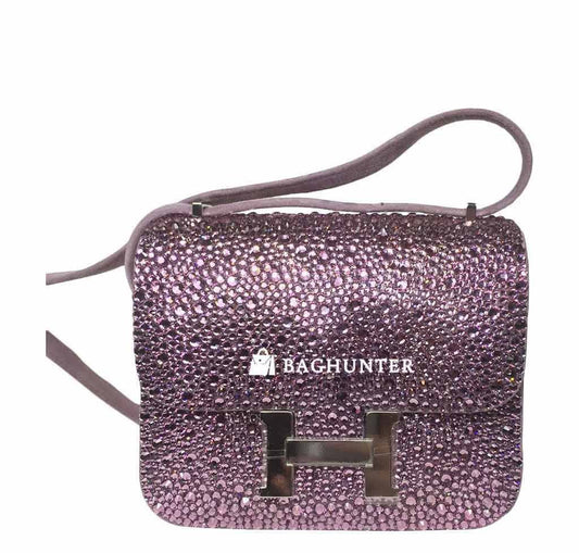 Hermes Constance Mini 18 Lilas Swarovski Crystal Suede Palladium Hardware