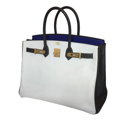 Hermes Birkin 35 HSS Blue Electric White Graphite Epsom Leather Brushed Gold Hardware