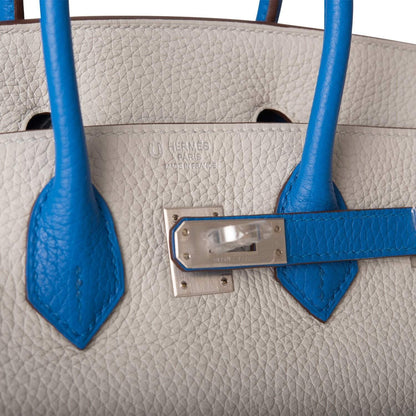 Hermes Birkin 25 Gris Mouette Mykonos Clemence Brushed Palladium Hardware