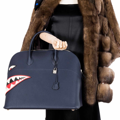 Hermes Bolide 40 Shark Indigo Blue Togo Bag Palladium Hardware