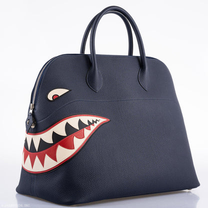 Hermes Bolide 40 Shark Indigo Blue Togo Bag Palladium Hardware