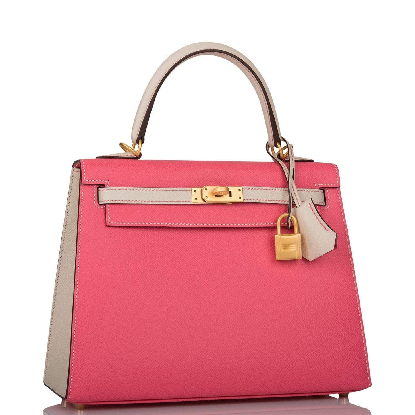 Hermes Kelly 25 Bi-Color Rose Azalee Craie