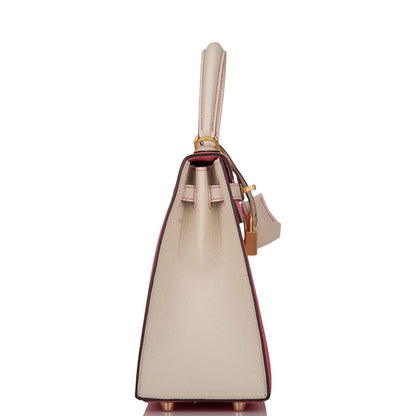 Hermes Kelly 25 Bi-Color Rose Azalee Craie
