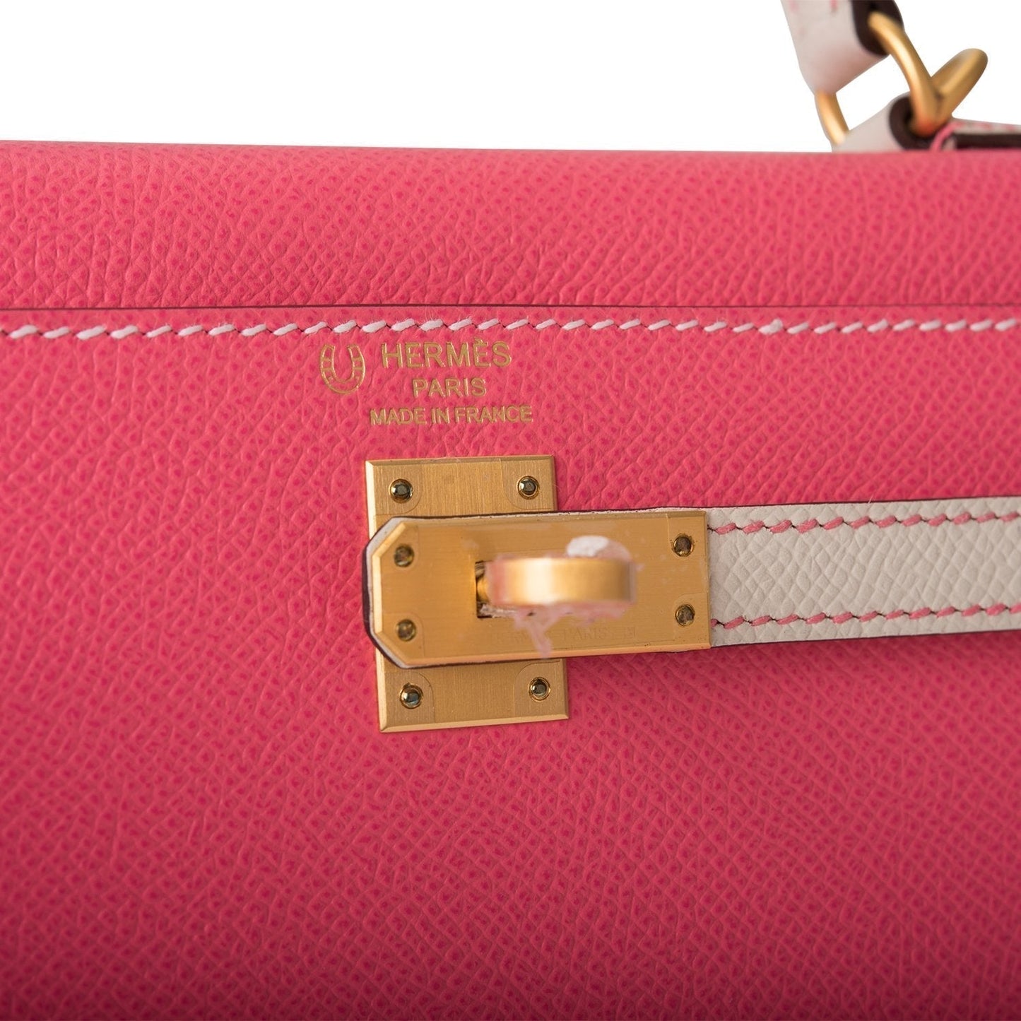 Hermes Kelly 25 Bi-Color Rose Azalee Craie