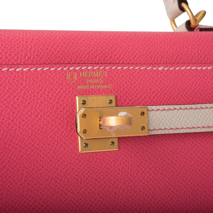 Hermes Kelly 25 Bi-Color Rose Azalee Craie