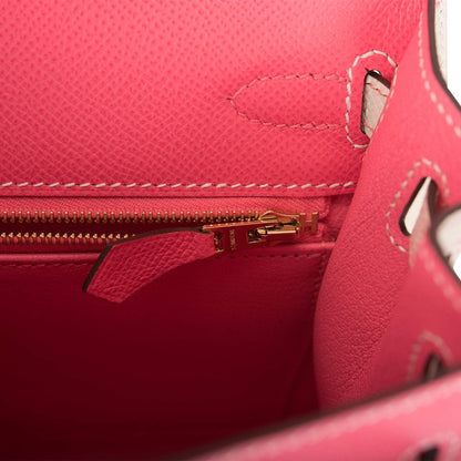 Hermes Kelly 25 Bi-Color Rose Azalee Craie