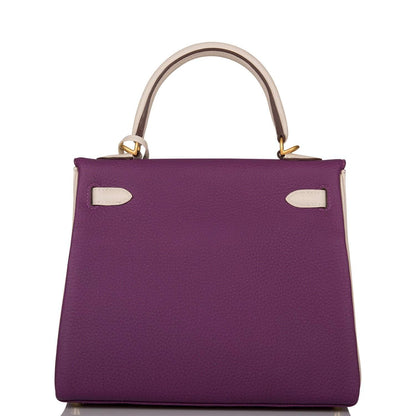 Hermes Kelly 25 Bi-Color Rose Azalee Craie