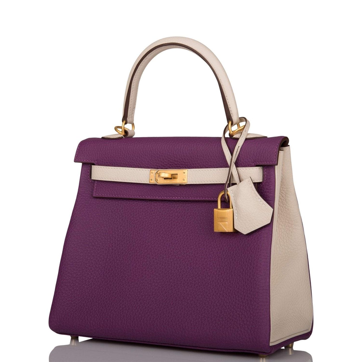 Hermes Kelly 25 Bi-Color Rose Azalee Craie