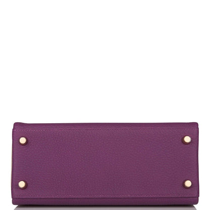 Hermes Kelly 25 Bi-Color Rose Azalee Craie
