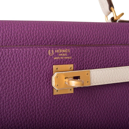 Hermes Kelly 25 Bi-Color Rose Azalee Craie