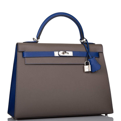 Hermes Kelly 32 Bi-Color Etain Bleu Electric