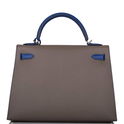 Hermes Kelly 32 Bi-Color Etain Bleu Electric