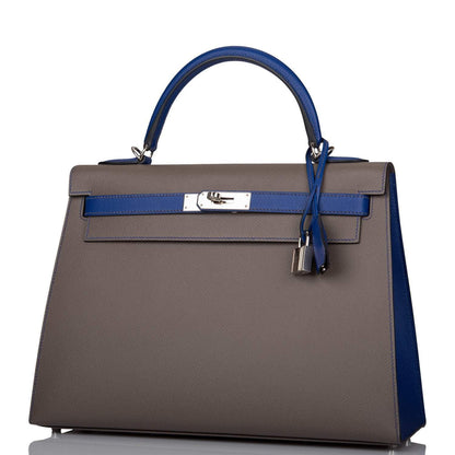Hermes Kelly 32 Bi-Color Etain Bleu Electric
