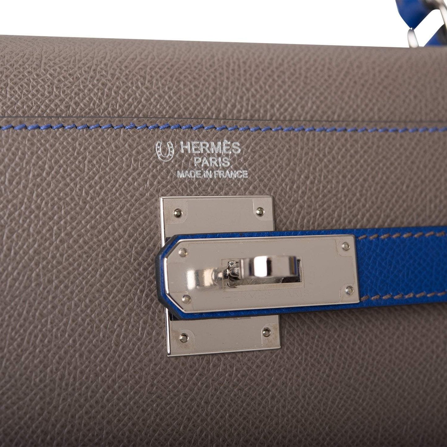 Hermes Kelly 32 Bi-Color Etain Bleu Electric