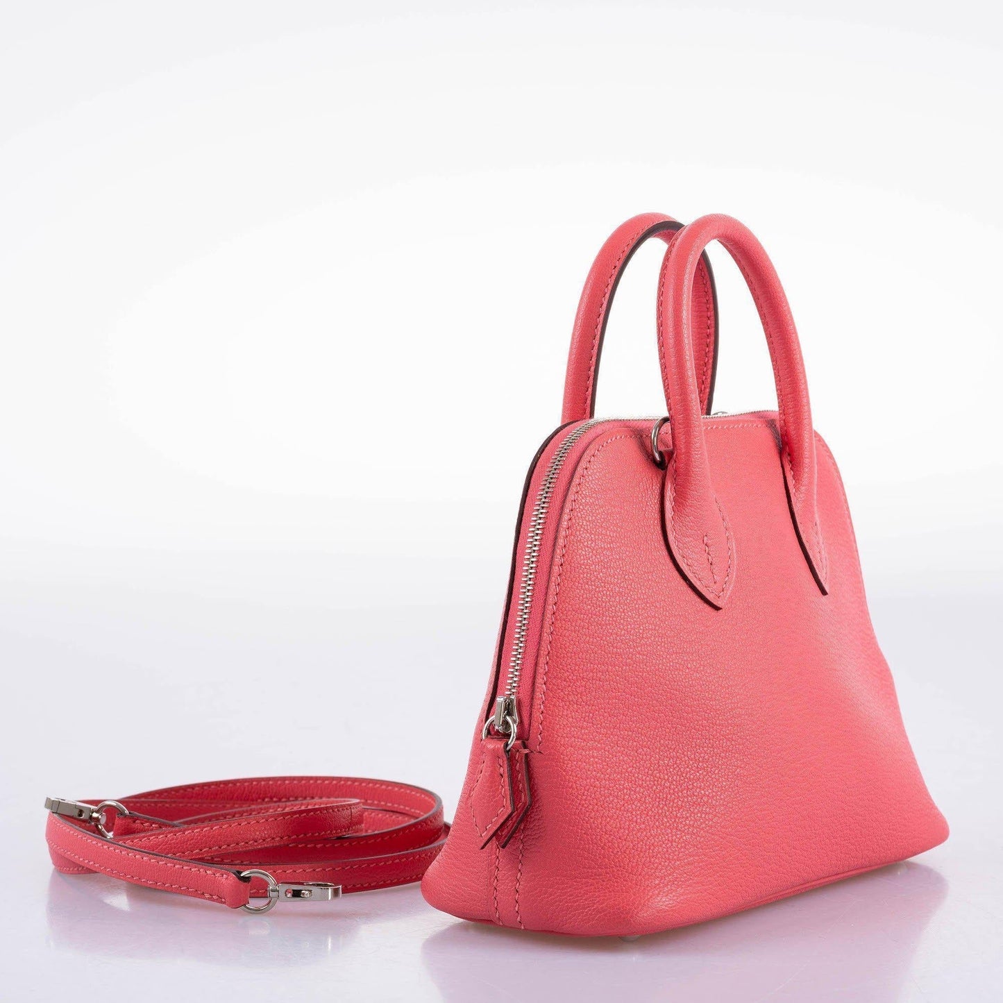 Hermes Mini Bolide 1923 Rose Lipstick Mysore Chevre Palladium Hardware