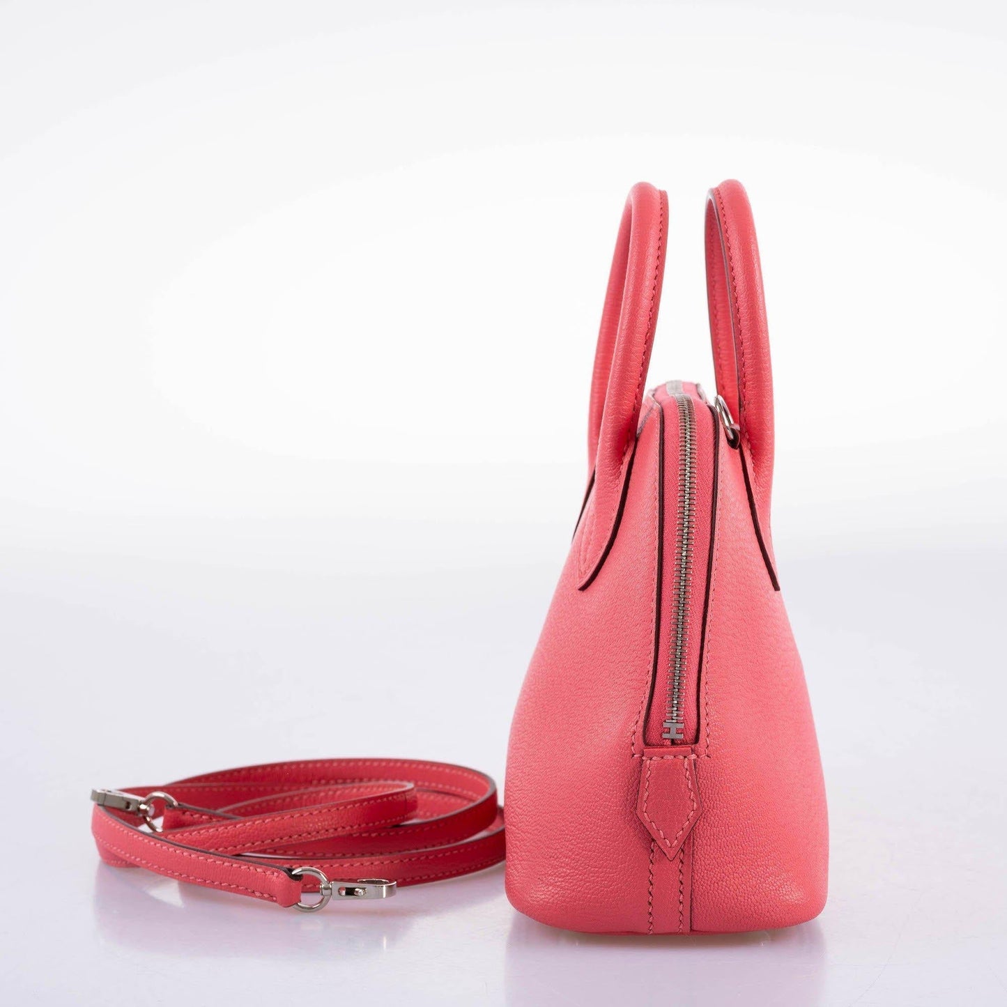 Hermes Mini Bolide 1923 Rose Lipstick Mysore Chevre Palladium Hardware