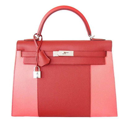 Hermes Kelly 32 Sellier Flag Flamingo Coral Epsom Leather Palladium Hardware