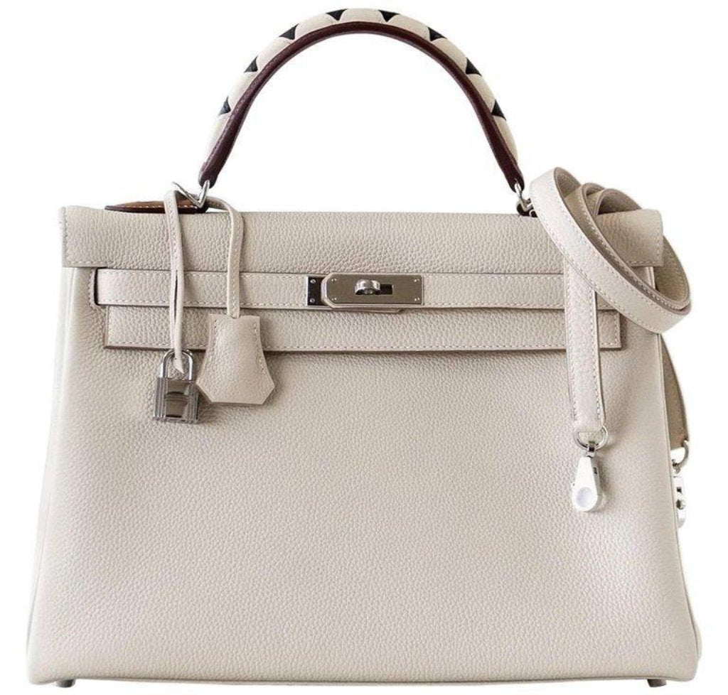 Hermes Kelly 32 Au Gallop Craie Togo Barenia Sombrero Leather Palladium Hardware
