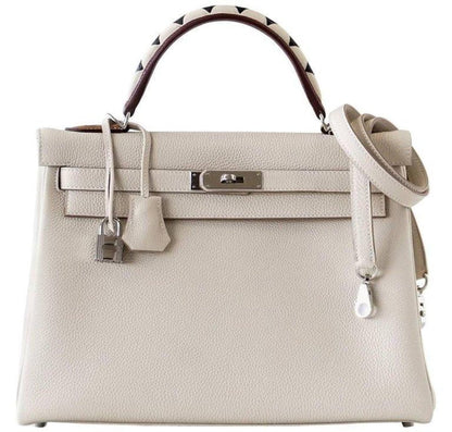 Hermes Kelly 32 Au Gallop Craie Togo Barenia Sombrero Leather Palladium Hardware