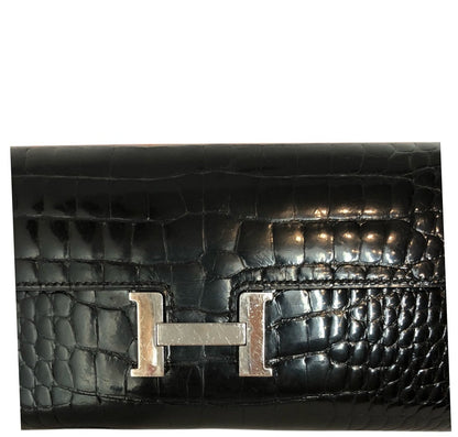 Hermès Constance Long Wallet Alligator Noir Clutch