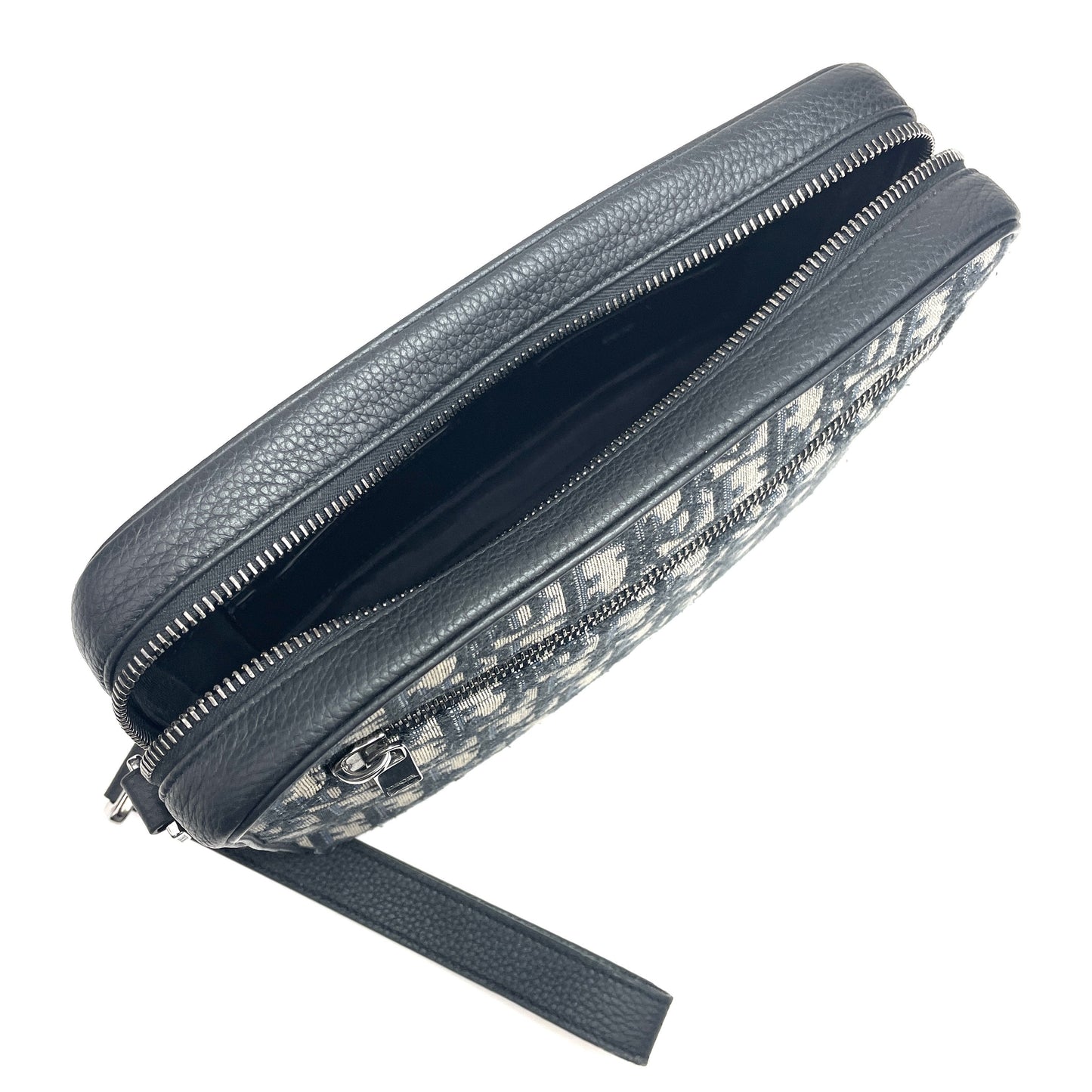Christian Dior Oblique Toiletry Bag Beige Black Jacquard Removable Strap