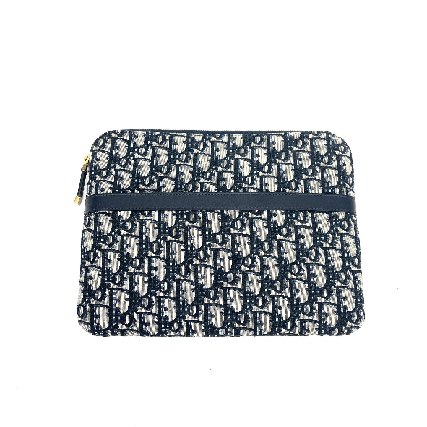 Christian Dior Oblique Travel Pouch Black Canvas Gold Hardware Cosmetic Clutch Bag