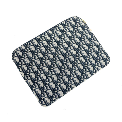 Christian Dior Oblique Travel Pouch Black Canvas Gold Hardware Cosmetic Clutch Bag