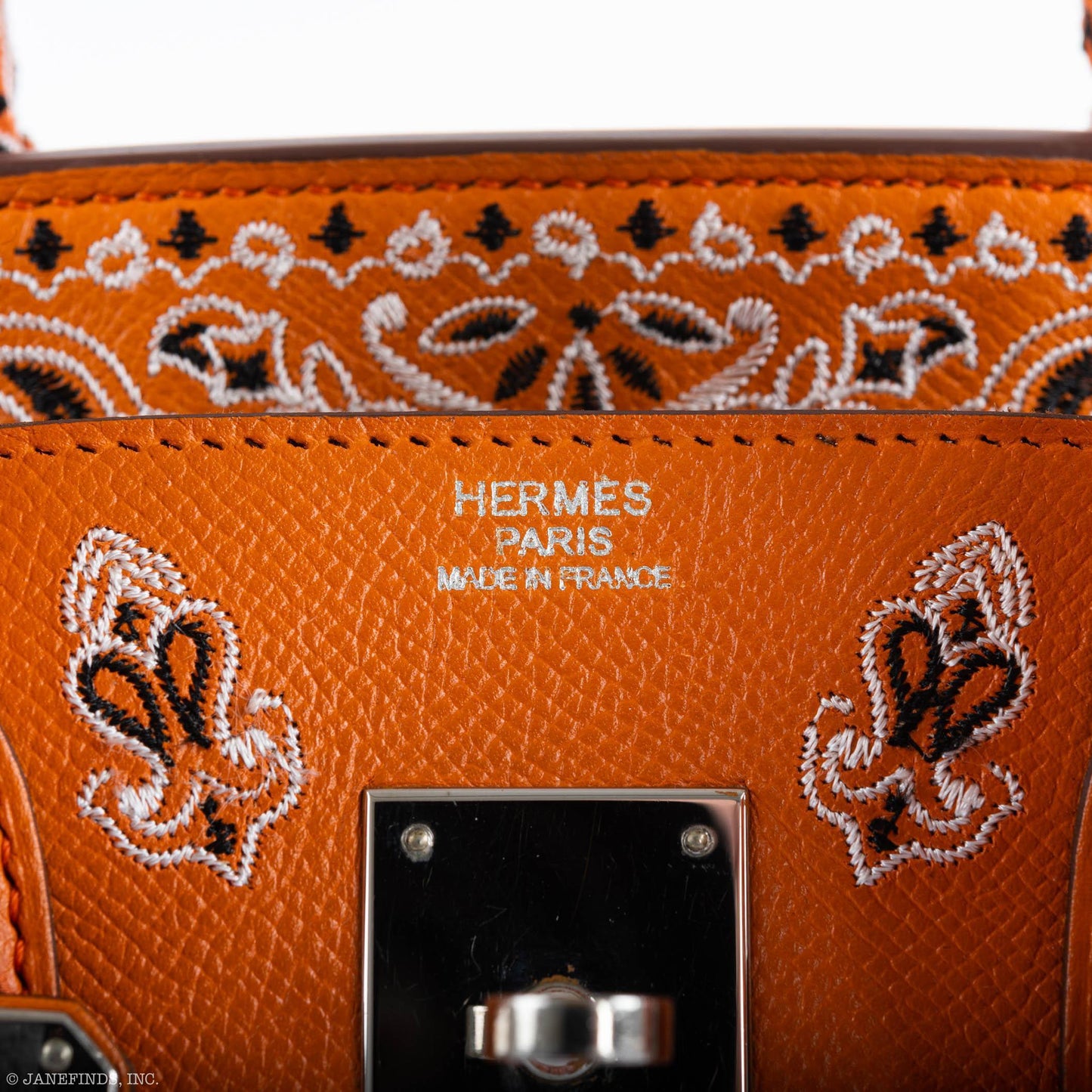 Jay Ahr Vintage 2013 Hermes Birkin 30 Orange Epsom Bandana Embroidery