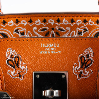 Jay Ahr Vintage 2013 Hermes Birkin 30 Orange Epsom Bandana Embroidery