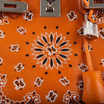 Jay Ahr Vintage 2013 Hermes Birkin 30 Orange Epsom Bandana Embroidery