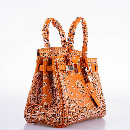 Jay Ahr Vintage 2013 Hermes Birkin 30 Orange Epsom Bandana Embroidery
