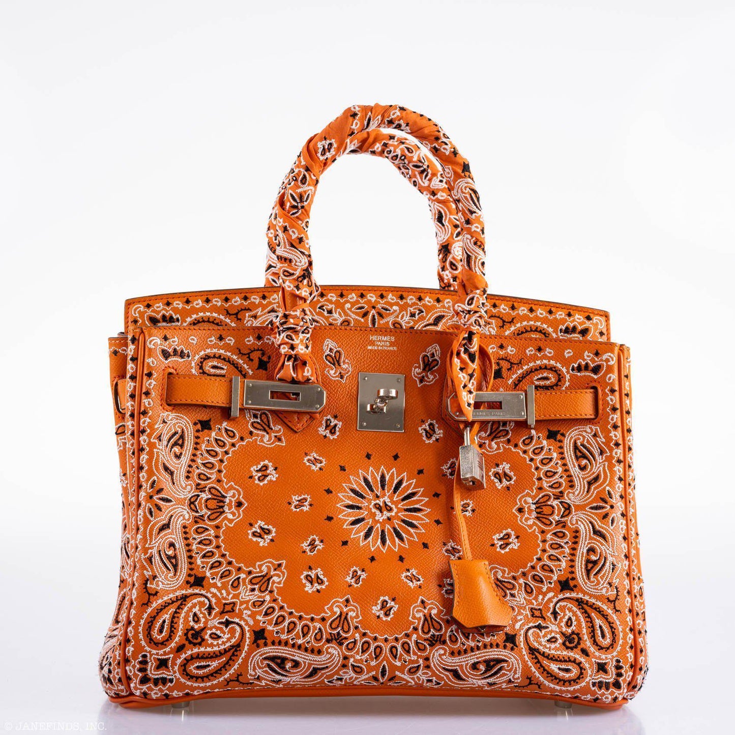 Jay Ahr Vintage 2013 Hermes Birkin 30 Orange Epsom Bandana Embroidery
