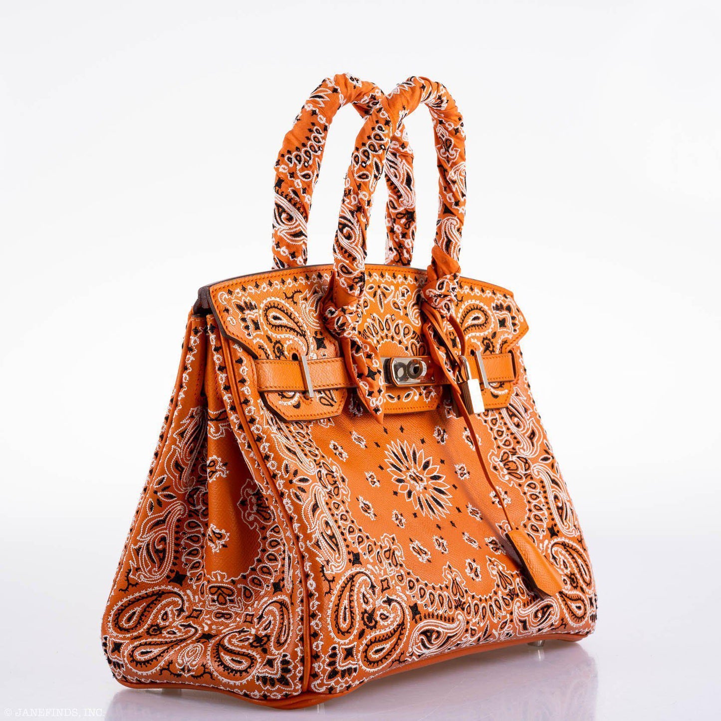 Jay Ahr Vintage 2013 Hermes Birkin 30 Orange Epsom Bandana Embroidery