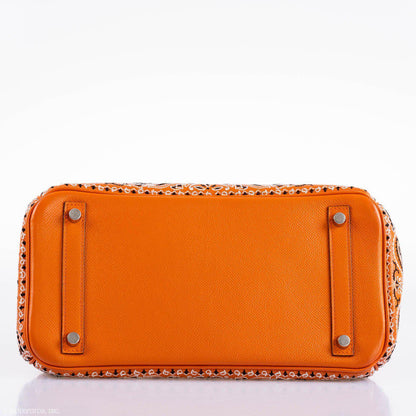 Jay Ahr Vintage 2013 Hermes Birkin 30 Orange Epsom Bandana Embroidery