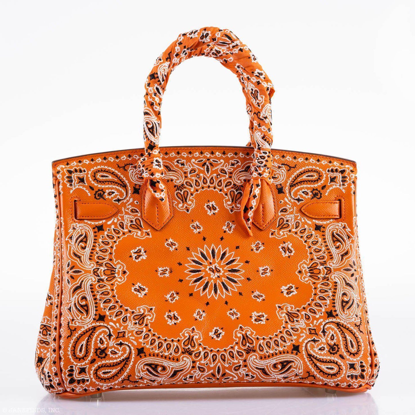 Jay Ahr Vintage 2013 Hermes Birkin 30 Orange Epsom Bandana Embroidery