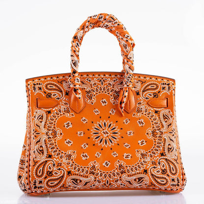 Jay Ahr Vintage 2013 Hermes Birkin 30 Orange Epsom Bandana Embroidery