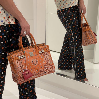 Jay Ahr Vintage 2013 Hermes Birkin 30 Orange Epsom Bandana Embroidery