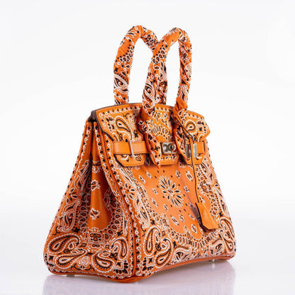 Jay Ahr Vintage 2013 Hermes Birkin 30 Orange Epsom Bandana Embroidery
