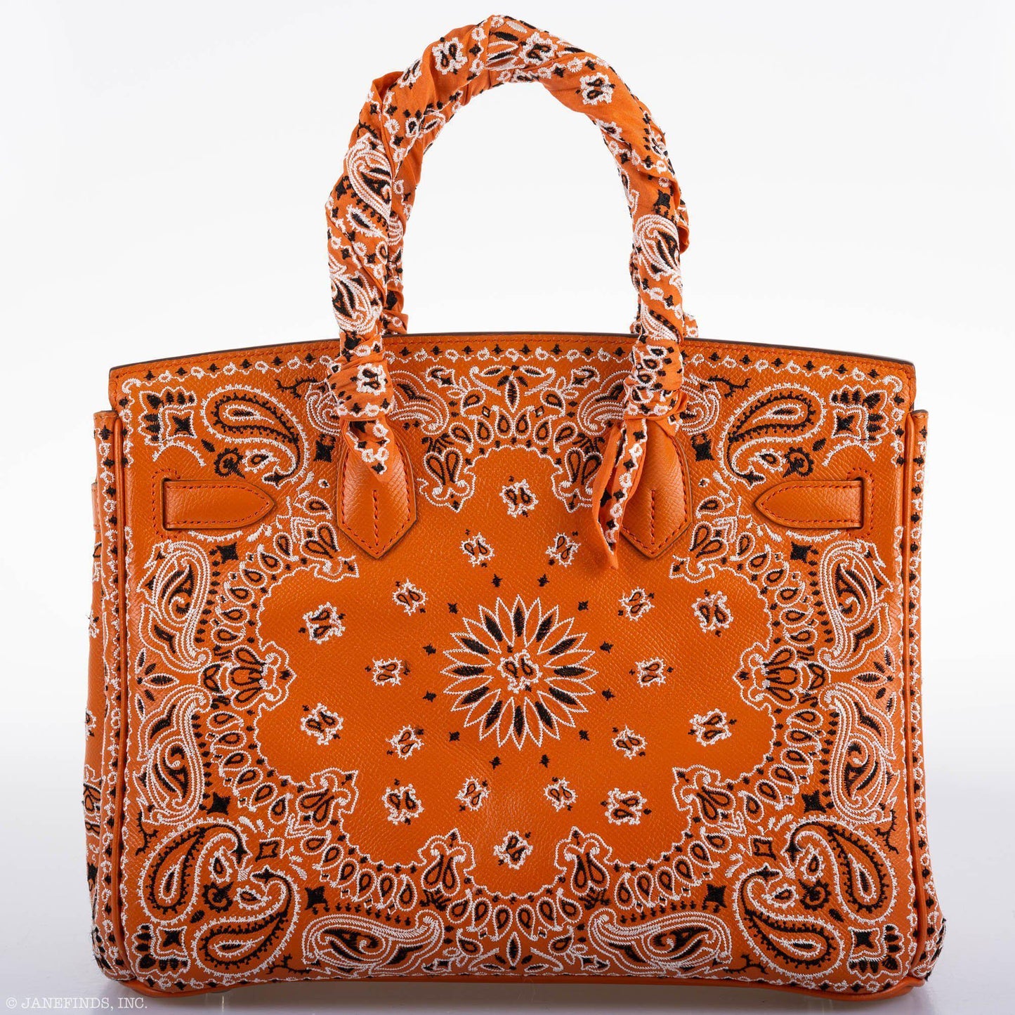 Jay Ahr Vintage 2013 Hermes Birkin 30 Orange Epsom Bandana Embroidery