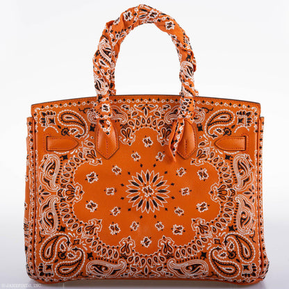 Jay Ahr Vintage 2013 Hermes Birkin 30 Orange Epsom Bandana Embroidery